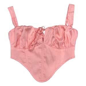 Dolls Kill Sugar Thrillz Y2K Pink Satin Milkmaid Wicked Glinda Corset Bustier